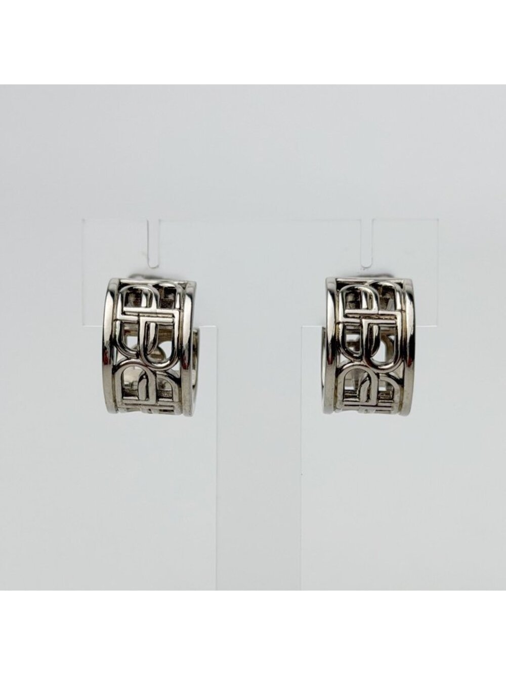 Balenciaga BB Logo Hoop Earrings Plated Silver Vintage